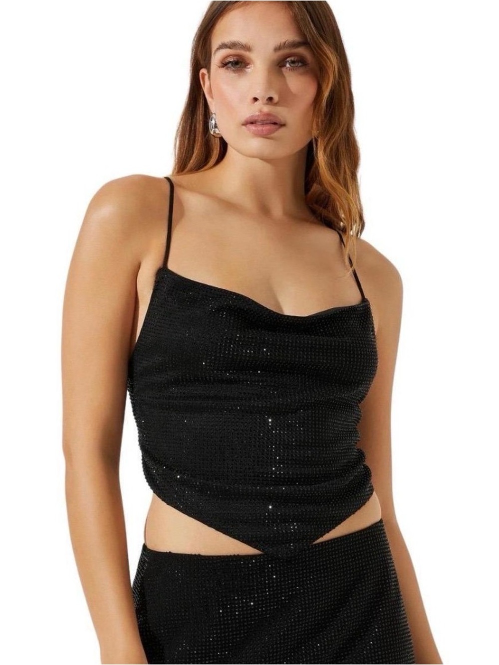 Astr Black Sequin Asymmetrical Crop Top